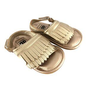 Romirus Baby Girls Sandals Fringe Faux Leather Open Toe Gold Size 2